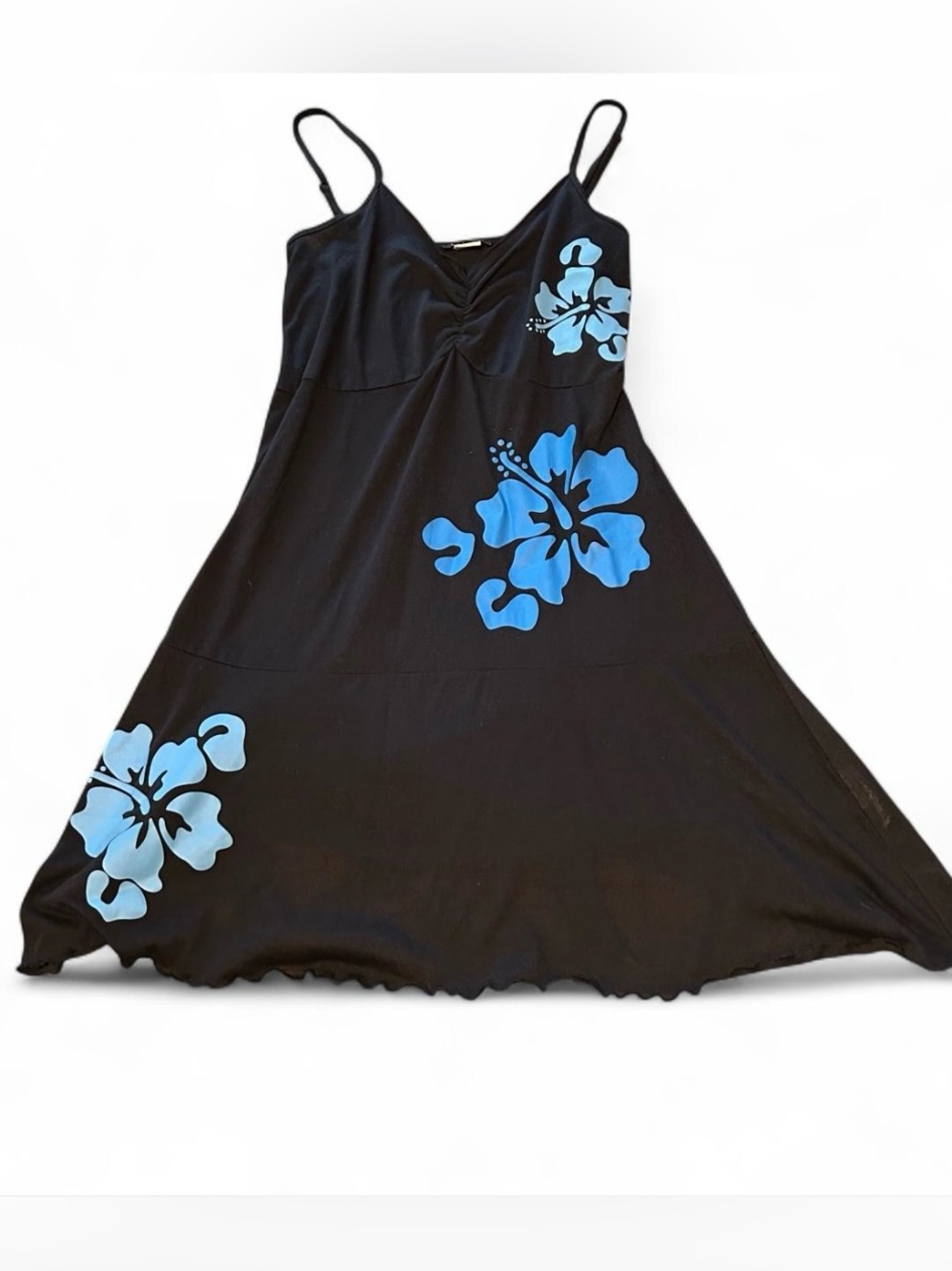venus y2k black and blue floral mini dress